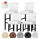4 Pack Bar Stool Covers with Backs, Waterproof Stretch PU Leather Slipcovers for Counter Height Chairs 14-17" Wide, Washable for Kitchen Pub Cafe (White) - Retail: $27"
