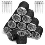 Big Self-Grip Hair Curlers Rollers with Stainless Steel Duckbill Clips for Long, Medium, Thick Hair and Bangs Volume (Black) - Retail: $10