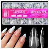 600pcs Almond Nail Tips Medium Fake Nails - Soft Gel Nail Tips Almond Shape Clear Acrylic Nails Tips for Nail Extensions, 12 Sizes Gel Nails Press ons Manicure Salon Home DIY - Retail: $9