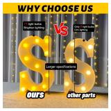 Light Up Letters LED Marquee Letters Light Sign 26 Alphabet and 10 Number Lights Letter for Party Birthday Bar Battery Powered Christmas Decor Letter Lights (Warm White S) - Retail: $9