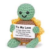 I Love You Gifts for Him Her, Handmade Crochet Turtle with Sunflower Shell, Cute Girlfriend Boyfriend Gift for Anniversary Valentines Christmas - Retail: $8