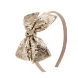 Sparkly Sequin Hair Bow Headband for Girls, Kids, and Toddlers - Fashion Cute Boutique Style Hair Accessory - 1 Piece (Gold) - Retail: $8