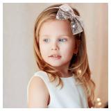 Sparkly Sequin Hair Bow Headband for Girls, Kids, and Toddlers - Fashion Cute Boutique Style Hair Accessory - 1 Piece (Gold) - Retail: $8