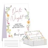 Wildflowers Date Night Game, Date Night Ideas Sign with 50 Cards, Bridal Shower Game, Boho Bridal Shower Decorations, Wedding Date Night Advice - 07 - Retail: $13
