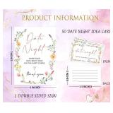 Wildflowers Date Night Game, Date Night Ideas Sign with 50 Cards, Bridal Shower Game, Boho Bridal Shower Decorations, Wedding Date Night Advice - 07 - Retail: $13