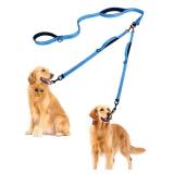 PetBonus Double Dog Leash, No Tangle Dual Leash, Reflective Walking Training Lead, 4 Comfortable Padded Handles for 2 Dogs with Collapsible Bowl and Waste Bags (Light Blue, Large) - Retail: $27