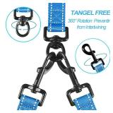 PetBonus Double Dog Leash, No Tangle Dual Leash, Reflective Walking Training Lead, 4 Comfortable Padded Handles for 2 Dogs with Collapsible Bowl and Waste Bags (Light Blue, Large) - Retail: $27