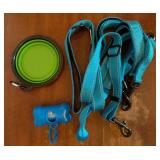 PetBonus Double Dog Leash, No Tangle Dual Leash, Reflective Walking Training Lead, 4 Comfortable Padded Handles for 2 Dogs with Collapsible Bowl and Waste Bags (Light Blue, Large) - Retail: $27