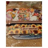 13 Pcs Easter Interchangeable Door Sign for Front Door Farmhouse Truck Decor Rustic Hanging Welcome Sign with 12 Interchangeable Seasonal Holiday Decor for Easter(Cute Color) - Retail: $22