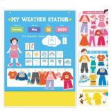 My First Daily Felt Calendar, Weather Station for Kids- Interactive Preschool Learning Toy Weather Forecast Board, Clothing Cards & Dress-Up Activity Center - Retail: $22