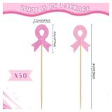 100 Pcs Breast Cancer Awareness Cupcake Toppers Double Sided Glitter Rose Red Pink Ribbon Breast Cancer Decorations for Party Hope Ribbon Cupcake Picks Party Cake Supplies - Retail: $15