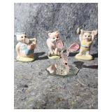 Crystal Mouse Figurine with Pink Ears and Workout Bear Ceramics