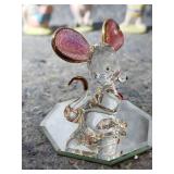 Crystal Mouse Figurine with Pink Ears and Workout Bear Ceramics