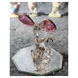 Crystal Mouse Figurine with Pink Ears and Workout Bear Ceramics