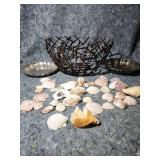 Decorative Metal Bowl Set with Seashells