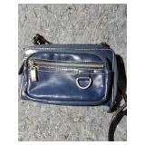 Navy Blue Leather Multi-Compartment Shoulder Bag