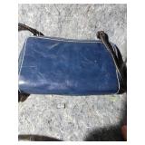 Navy Blue Leather Multi-Compartment Shoulder Bag