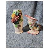 Italian Ceramic Floral Vase with Applied Roses - One Has Broken Oiece - See Pics