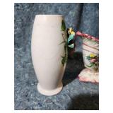 Italian Ceramic Floral Vase with Applied Roses - One Has Broken Oiece - See Pics