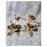 Metal Flower Candlestick Holders - Matching Pair is Made in India