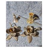Metal Flower Candlestick Holders - Matching Pair is Made in India