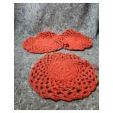 Red Cotton Crochet Yarn Bundle with Lace Sample - Total of 5 Completed Pieces