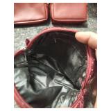 Red Leather Cosmetic Bags Set with Polka Dot Pouch