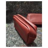 Red Leather Cosmetic Bags Set with Polka Dot Pouch