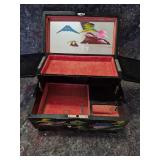 Japanese Lacquered Musical Jewelry Box with Mount Fuji Scene