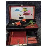 Japanese Lacquered Musical Jewelry Box with Mount Fuji Scene