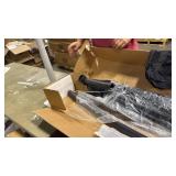 10 ft. Solar LED Cantilever Patio Umbrella in Gray with 96 Lights and Base - Retail: $0