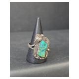 Native American Handcrafted Sterling Silver Turquoise Ring, 11.19gm, Size 8.5