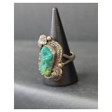 Native American Handcrafted Sterling Silver Turquoise Ring, 11.19gm, Size 8.5