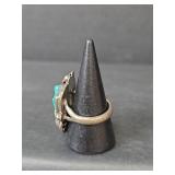 Native American Handcrafted Sterling Silver Turquoise Ring, 11.19gm, Size 8.5