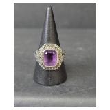 Sterling Silver Amethyst Ring, Stamped Sterling,  Size 9, 5.58gm