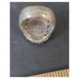 Turquoise and Coral Sterling Silver Ring, Stamped 925, Size 8.25, 16.34gm