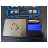 10K White Gold Black and White Sapphire Halo Ring, Stamped 10KT,  Size 9, 5.35gm