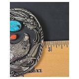Handcrafted Native American Turquoise & Coral Belt Buckle USA