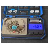 Native American Sterling Silver Turquoise & Coral Slave Bracelet 46.84gm