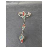 Native American Style Crushed Turquoise and Coral Slave Bracelet