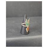 Native American Thunderbird Ring with Turquoise and Coral, Size 5.5, 5.80gm