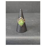 Native American Green Turquoise Sterling Silver Ring, Stamped Cortez H, Size 4.75, 4.93gm