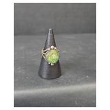 Native American Green Turquoise Sterling Silver Ring, Stamped Cortez H, Size 4.75, 4.93gm
