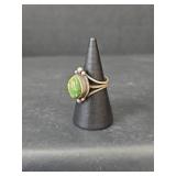 Native American Green Turquoise Sterling Silver Ring, Stamped Cortez H, Size 4.75, 4.93gm