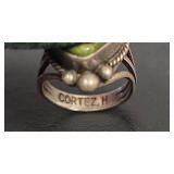 Native American Green Turquoise Sterling Silver Ring, Stamped Cortez H, Size 4.75, 4.93gm