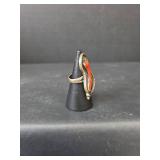Native American Style Sterling Silver Coral Ring, Size 4, 7.26gm