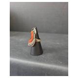 Native American Style Sterling Silver Coral Ring, Size 4, 7.26gm