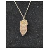 Native American Sterling Silver Turquoise Double Stone Pendant on Silver Toned Necklace