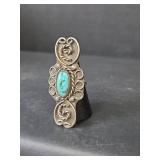 Native American Sterling Silver Turquoise Ring, Size 7, 12.74gm