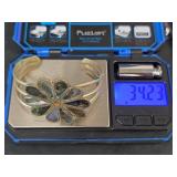 Sterling Silver Abalone Shell Flower Triple Band Bracelet from Mexico 34.23gm